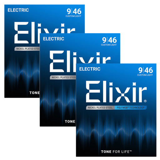 3 Pack! Elixir Super Light 9-46 Electric Nickel Plated Strings Polyweb 12025