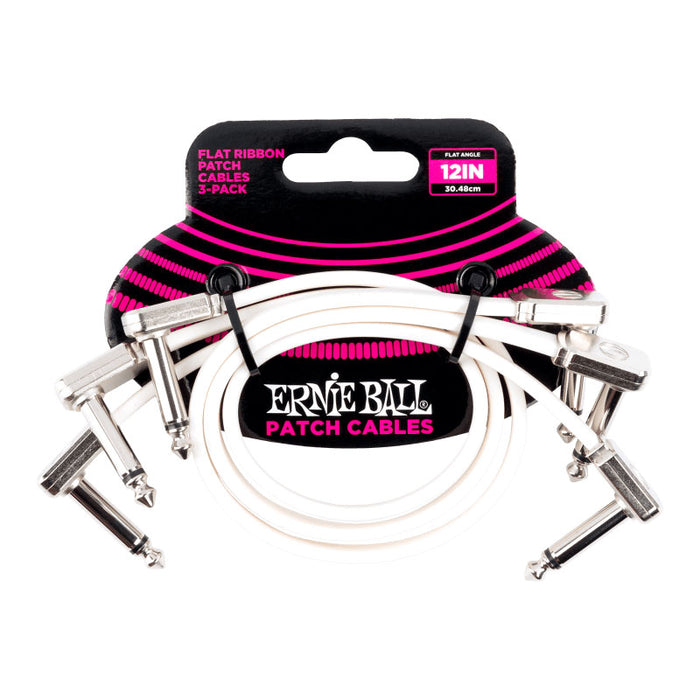 Ernie Ball 12" Flat Ribbon Patch Cable 3-Pack White P06386