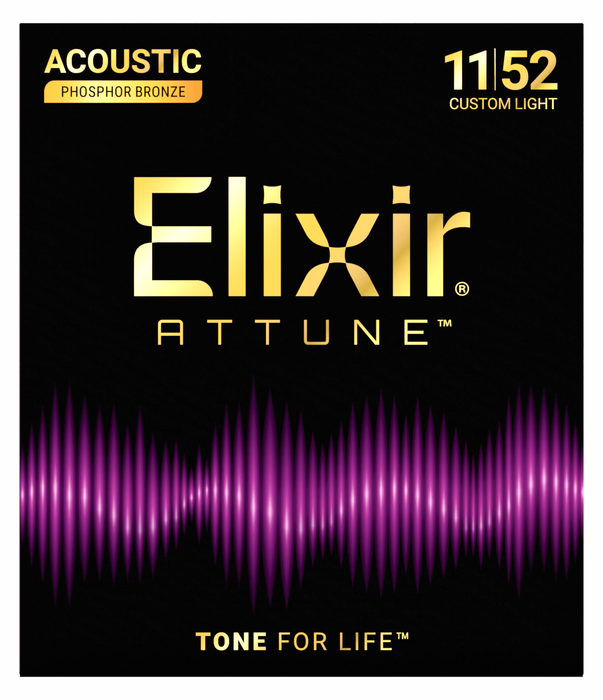 Elixir Attune Acoustic Phosphor Bronze Guitar Strings Custom Light (.011-.052) 21027