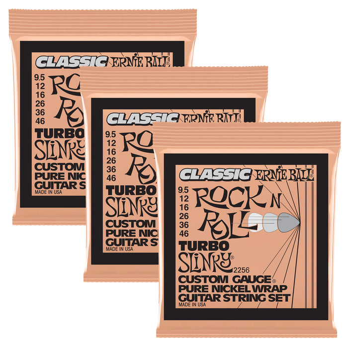 3-Pack! Ernie Ball P02256 Turbo Slinky Classic Rock N Roll Pure Nickel Wrap 9.5-46
