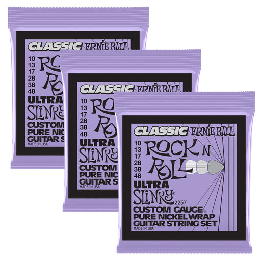 3-Pack! Ernie Ball P02256 Ultra Slinky Classic Rock N Roll Pure Nickel Wrap 10-48