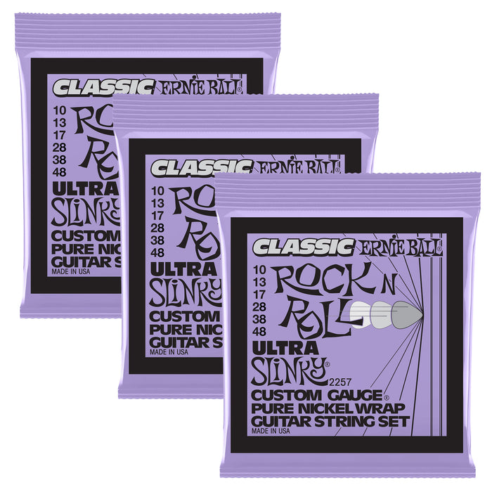 3-Pack! Ernie Ball P02256 Ultra Slinky Classic Rock N Roll Pure Nickel Wrap 10-48