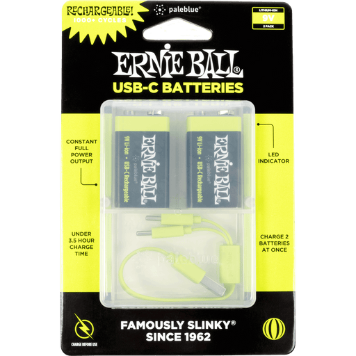 Ernie Ball USB-C Rechargeable 9V Battery By Paleblue 2-Pack P09642