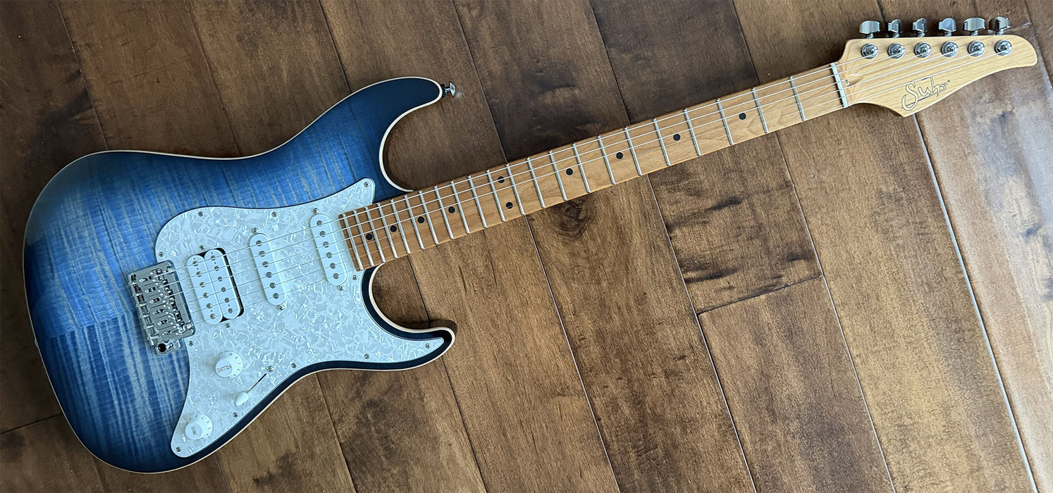 Suhr Standard Plus Faded Trans Whale Blue Burst Roasted Maple Neck SSCII 88767