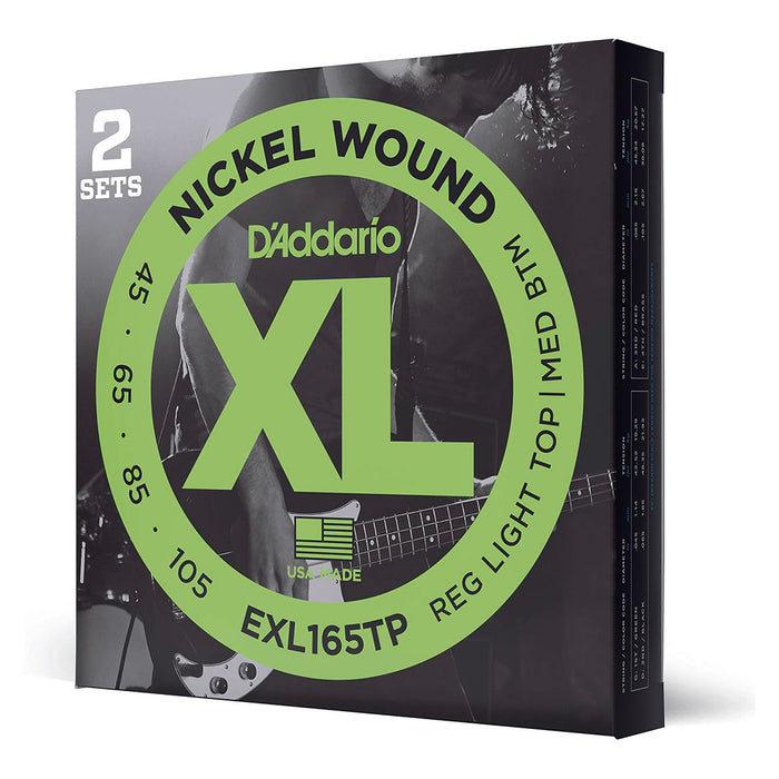 2-Sets! D'Addario XL Light Top/Medium Bottom 45-105 Long Scale Bass Strings EXL165TP