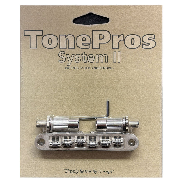 TonePros Metric Locking Tune-O-Matic Bridge w/ Roller Saddles Aged Nickel TPFR-AN