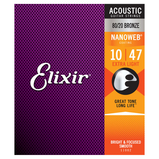 Elixir Extra Light 10-47 Acoustic 80/20 Bronze Strings Nanoweb 11002
