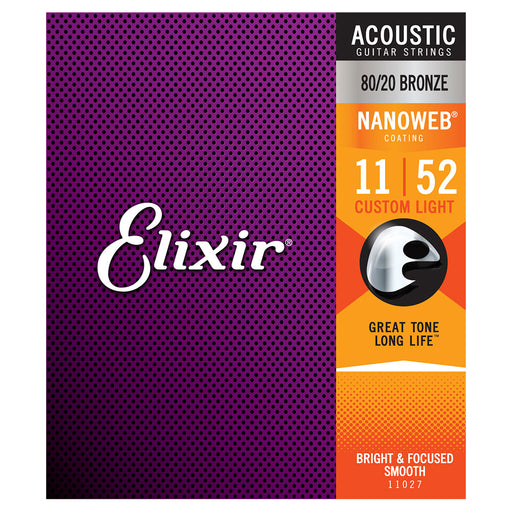 Elixir Custom Light 11-52 Acoustic 80/20 Bronze Strings Nanoweb 11027