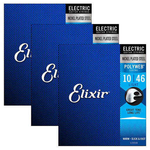 3 Pack! Elixir Light 10-46 Electric Nickel Plated Strings Polyweb 12050