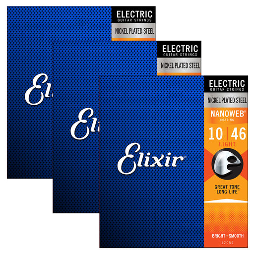 3 Pack! Elixir Light 10-46 Electric Nickel Plated Strings Nanoweb 12052