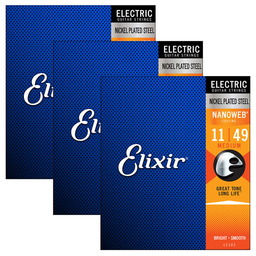 3 Pack! Elixir Super Light 11-49 Electric Nickel Plated Strings Nanoweb 12102