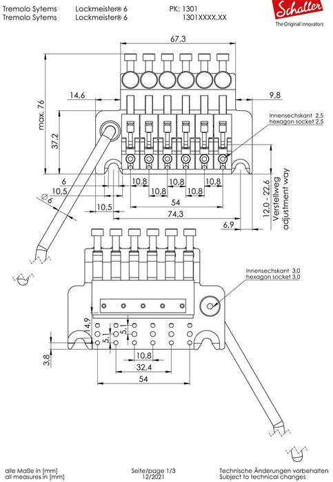 Schaller Lockmeister 6 Tremolo Assy 42mm Block R2 Nut Black 13010442.12.20
