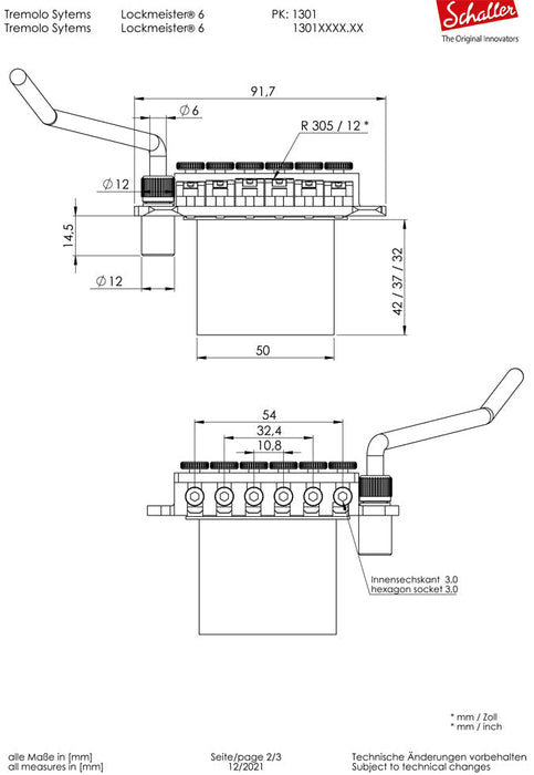 Schaller Lockmeister 6 Tremolo Assembly 37mm Block R2 Nut Gold 13010537.02