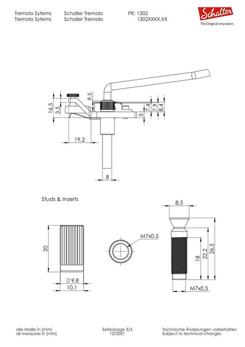 Schaller Floyd Tremolo Assembly 37mm Block R3 Nut Gold 13020537.03