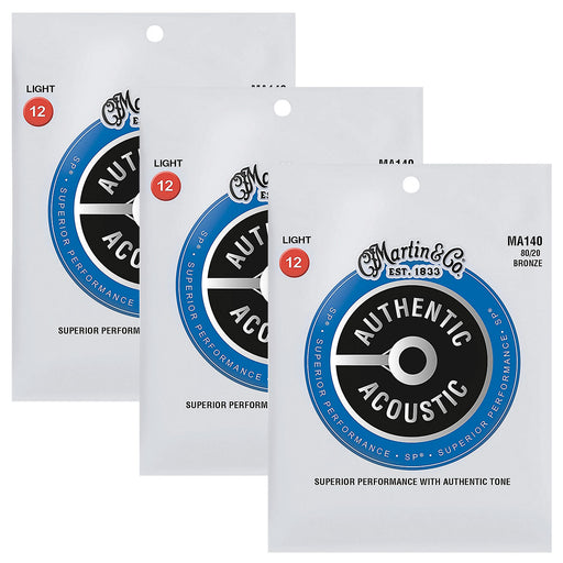 3-Pack! Martin Acoustic SP Guitar Strings 80/20 Bronze 12-54 Light MA140