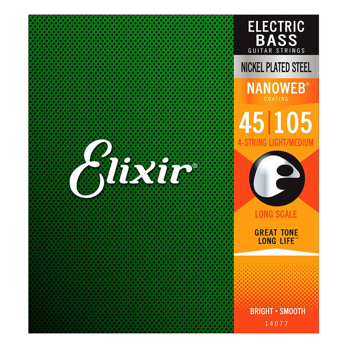 Elixir 14077 Nanoweb Electric Bass Guitar Strings 45-105 Light/Medium Long Scale
