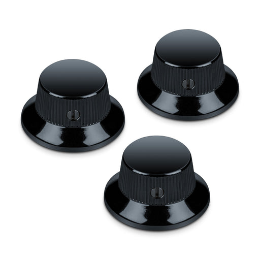 Schaller 6mm Solid Brass Strat Knob Set of 3 Black Chrome 15010400