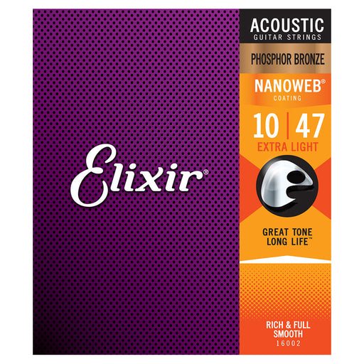 Elixir Extra Light 10-47 Acoustic Phosphor Bronze Nanoweb Strings 16002