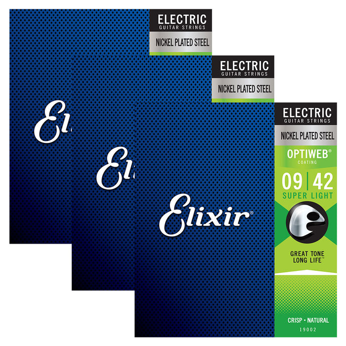 3 Pack! Elixir Super Light 9-42 Electric Nickel Plated Strings Optiweb 19002