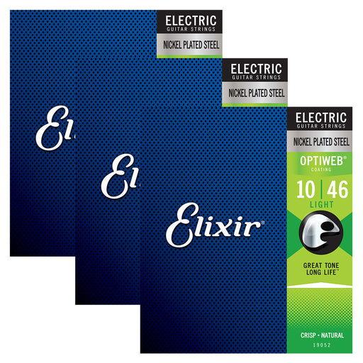 3 Pack! Elixir Light 10-46 Electric Nickel Plated Steel Strings Optiweb 19052