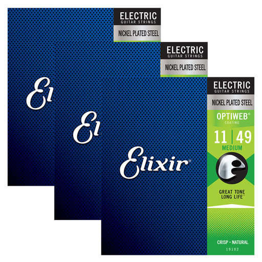 3 Pack! Elixir Medium 11-49 Electric Nickel Plated Strings Optiweb 19102