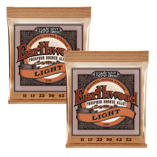 2 Sets! Ernie Ball 2148 Light Earthwood Acoustic Phosphor Bronze Strings 11-52