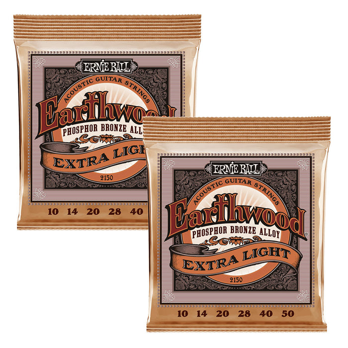 2 Sets! Ernie Ball 2150 Earthwound Acoustic Phosphor Bronze Strings 10-50