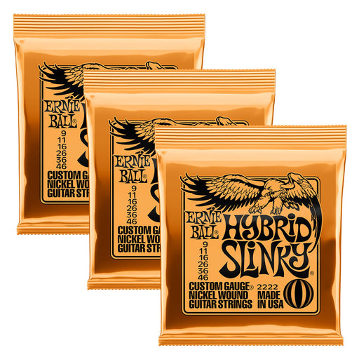 3-Pack Ernie Ball 2222 Hybrid Slinky Nickel Wound Guitar Strings Gauge 9-46