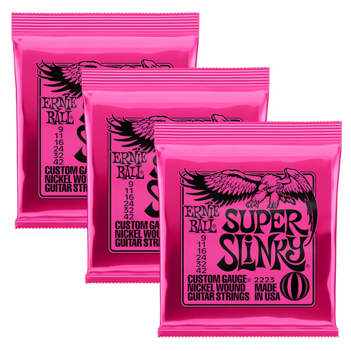 3-Pack Ernie Ball 2223 Super Slinky Nickel Wound Guitar Strings 9-42