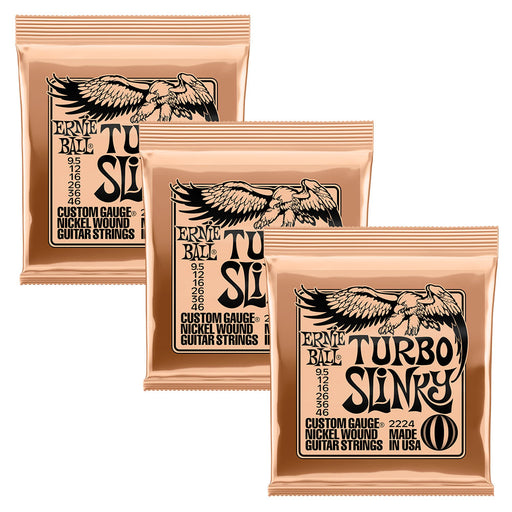 3-Pack! Ernie Ball PO 2224 Turbo Slinky Nickel Electric Guitar Strings 9.5 - 46