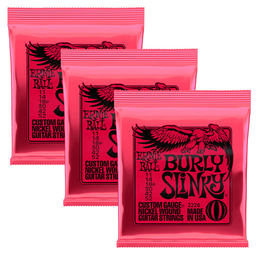3-Pack! Ernie Ball PO 2226 Burly Slinky Nickel Electric Guitar Strings 11-52