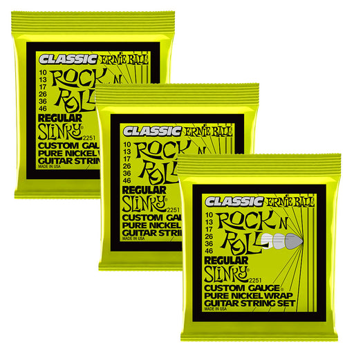 3-Pack! Ernie Ball 10-46 Regular Slinky Pure Nickel Wrap Electric Guitar Strings 2251