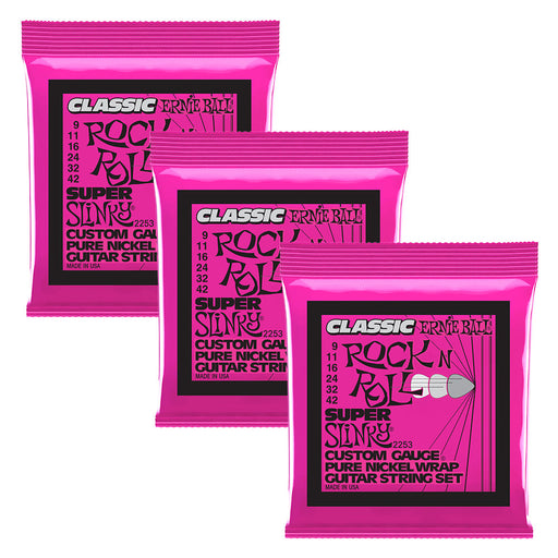3-Pack! Ernie Ball 9-42 Super Slinky Pure Nickel Electric Guitar Strings 2253