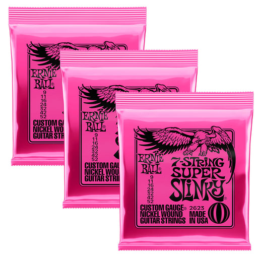 3-Sets! Ernie Ball 2623 Super Slinky 7-String Electric Guitar Strings 9-52