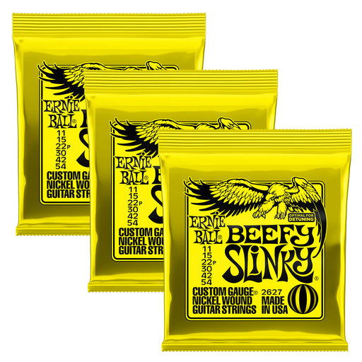 3-Pack Ernie Ball 2627 Beefy Slinky Nickel Wound Guitar Strings Gauge 11-54
