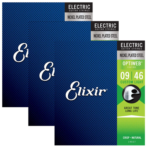 3-Pack! Elixir Cusom Light 9-46 Electric Nickel Plated Strings Optiweb 19027