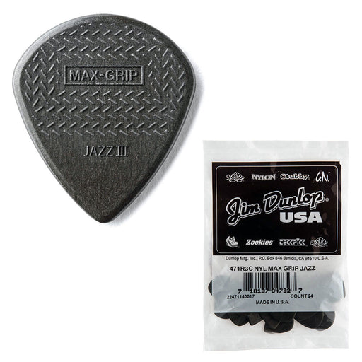 Dunlop 471B3C Max-Grip Jazz III Carbon Fiber Guitar Picks 36-Pack