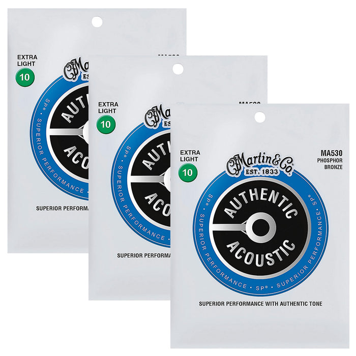 3-Pack! Martin Acoustic SP Guitar Strings Phosphor Bronze 10-47 Extra Light MA530