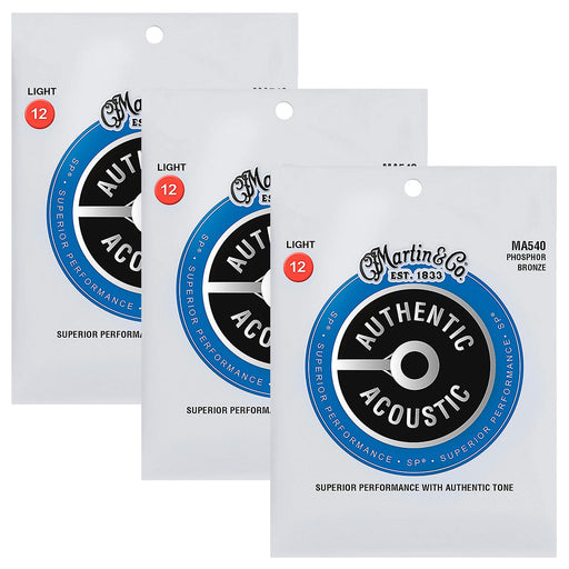 3-Pack! Martin Acoustic SP Guitar Strings Phosphor Bronze 12-54 Light MA540