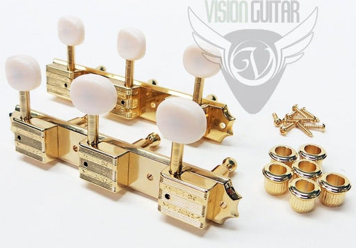 TonePros TPKR3-G Kluson Tuners 3 On A Plate Rail - Gold - 8.8mm