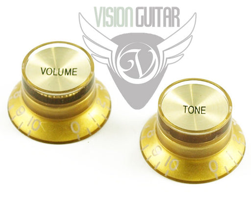 Bell Knob Set With Gold Metel Insert Tops (1 Volume & 1 Tone) US Thread