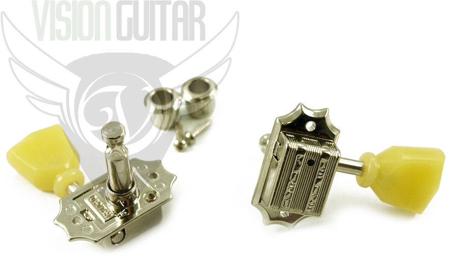 Tone Pros Kluson 3x3 Tuners - Vintage Press-In Bushings TPKG3-N NICKEL