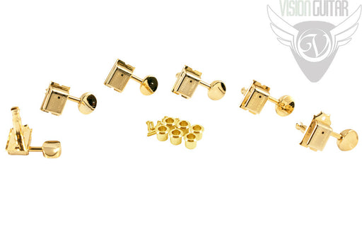 Kluson 6-In-Line Traditional Safety Post Double Line Tuners - Gold (SET of 6)