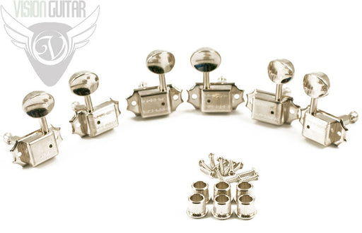 Kluson Traditional 3+3 Double Line Oval Metal Button Tuner Set of 6 - Nickel
