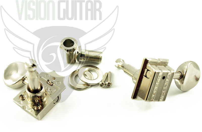 TonePros Kluson Left-Handed Tuners 6-In-Line Nickel Metal Button TPKF6B-N-LH