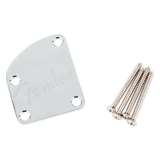 Fender 4-Bolt Deluxe Series Contoured Neck Plate w/Logo Chrome 7708383049