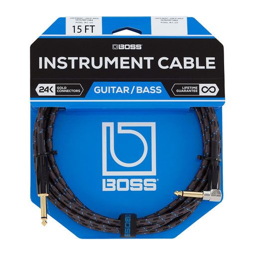 Boss BIC-15A 15' Instrument Cable Straight To Angled Plug