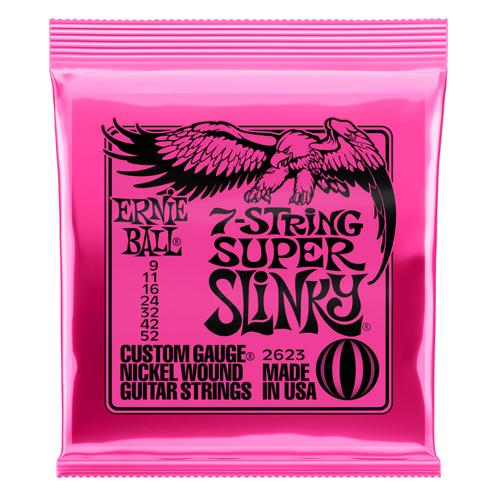 Ernie Ball 2623 Super Slinky 7-String Nickel Wound Electric Guitar Strings 9-52