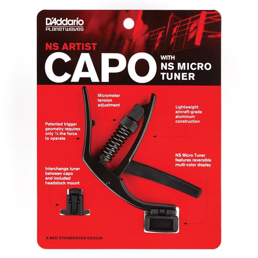 D'Addario PW-CP-10NSM NS Artist Capo with Micro Headstock Tuner