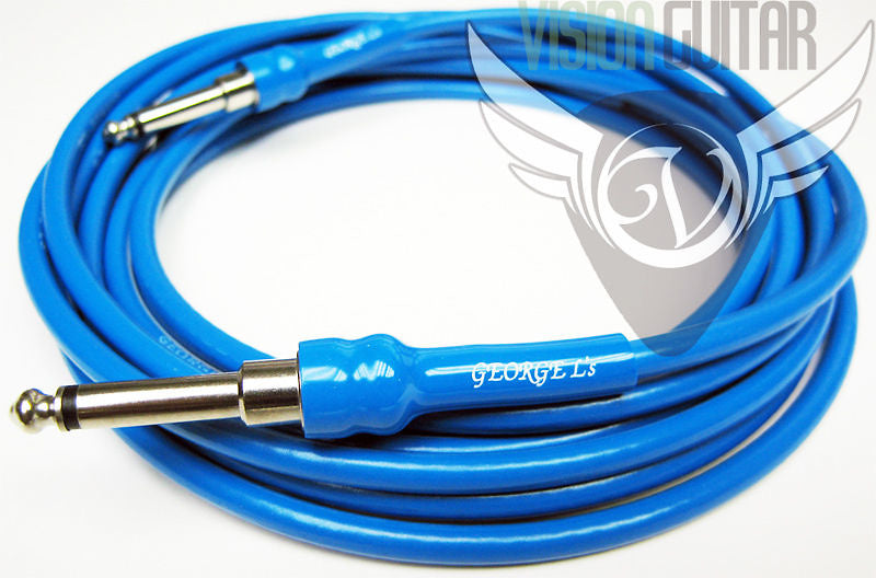 15' George L's .225 Guitar Bass Instrument Cable - Blue w/ Straight Plugs